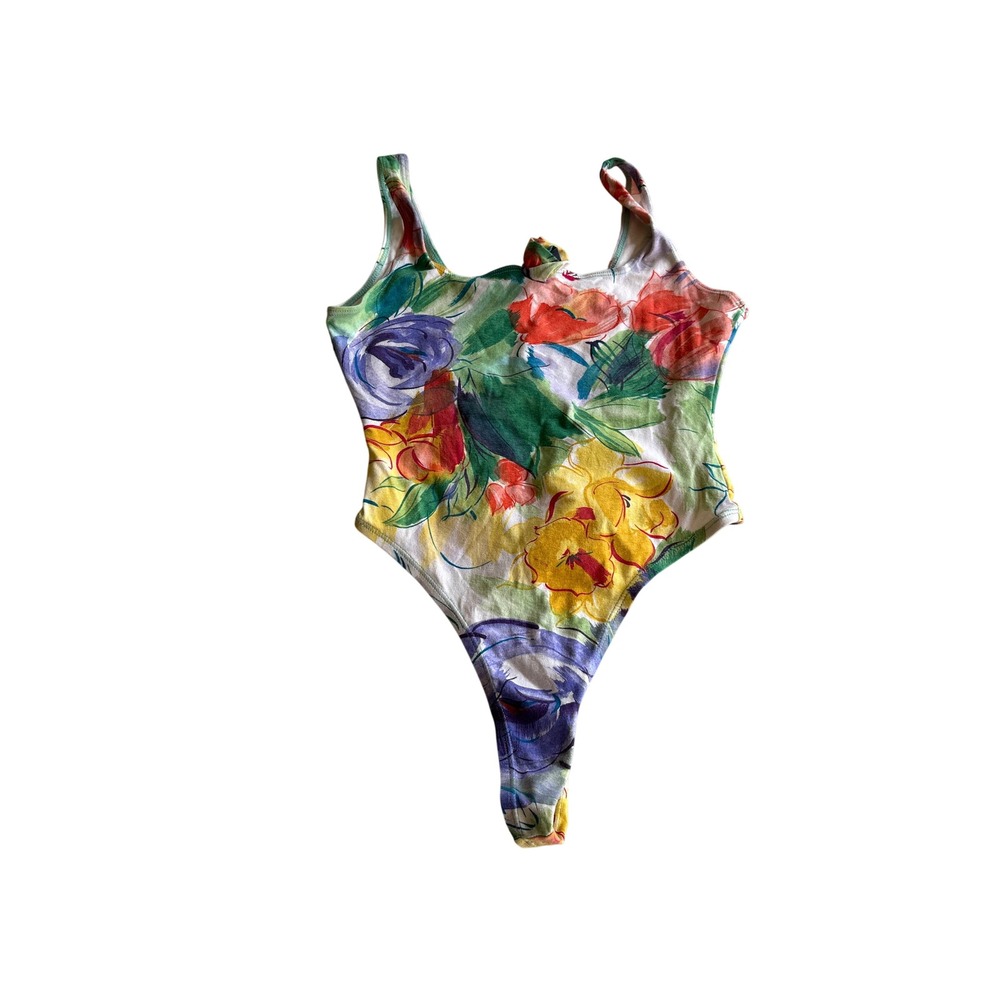 Vintage LA Movers Floral Bodysuit Multicolor High Cut Scoop Neck Medium